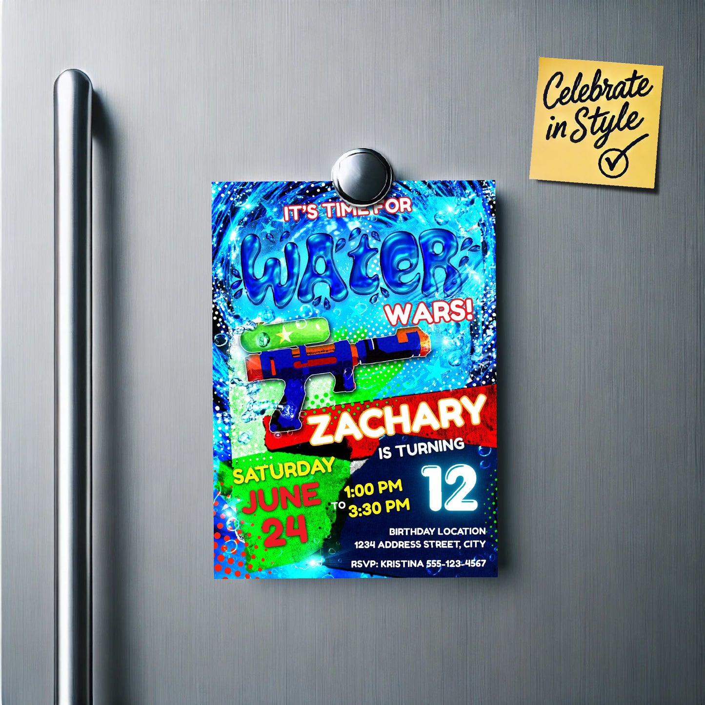 Water Gun Birthday Invitation Template | Customizable Splash Party Invite