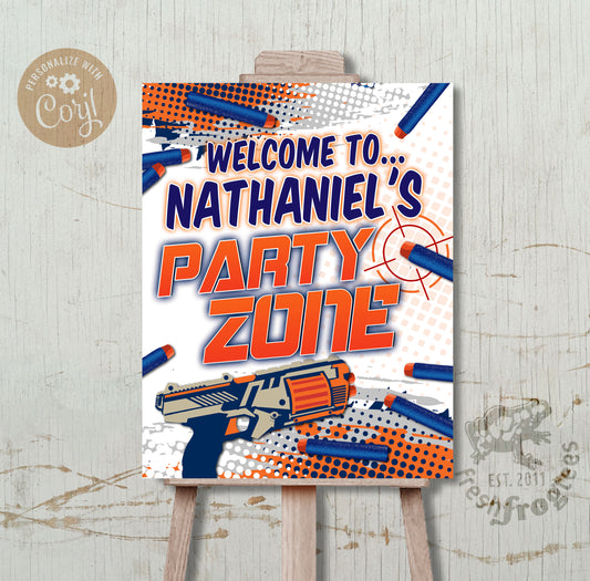 Dart gun birthday party poster welcome sign