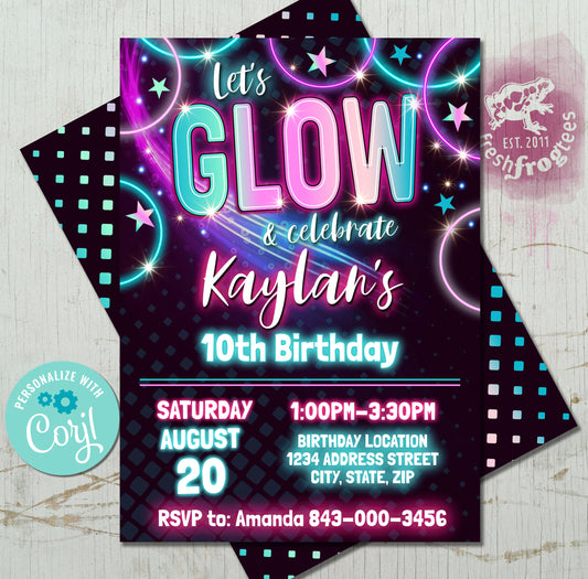 Glow in the Dark Birthday Party Invite - Luminous Celebration