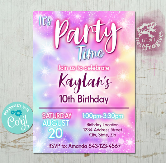 Tie dye birthday invitation printable digital invite