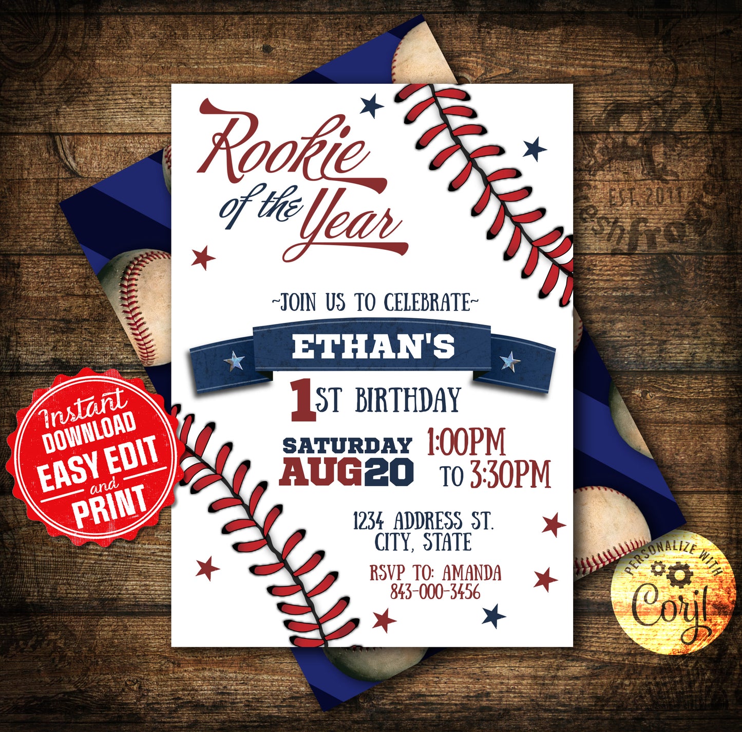 Rookie of the year first birthday invitation