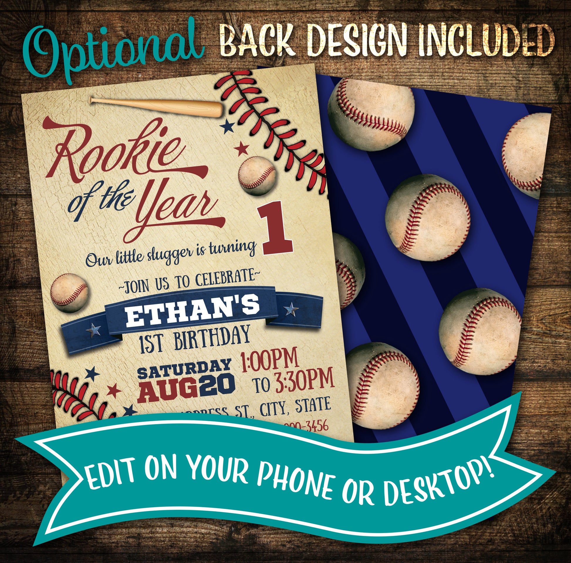 rookie of the year birthday invitation front and back design
