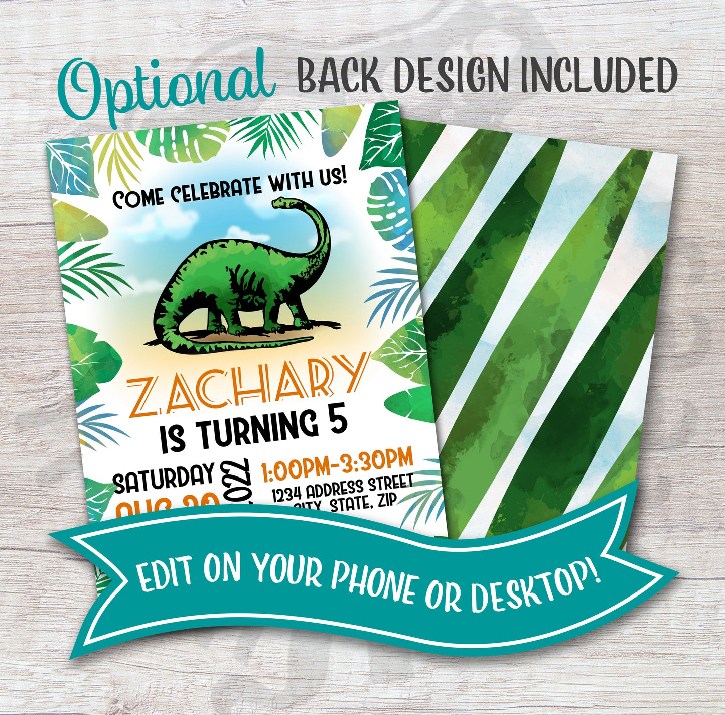 Dinosaur Birthday Invitation, Brontosaurus birthday