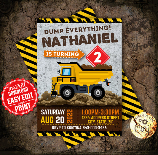 Dump Truck birthday invitation