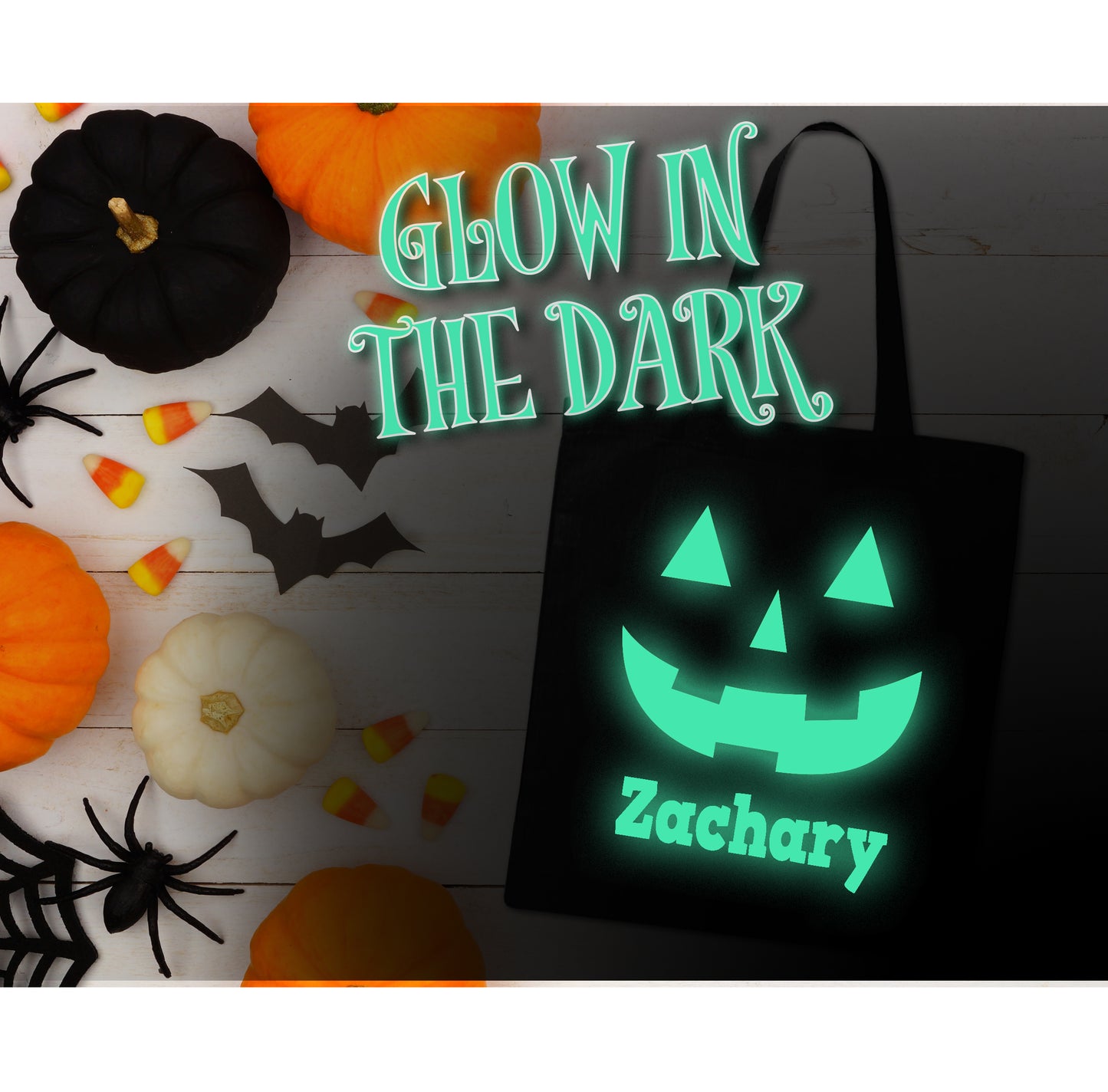 Halloween Trick or Treat Tote Bag Glow in the dark