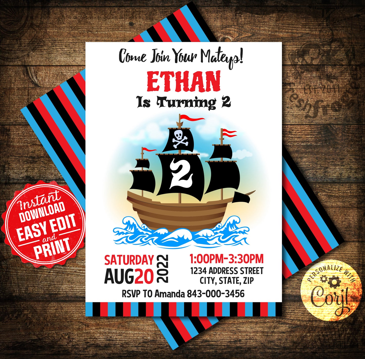 Pirate ship birthday invitation