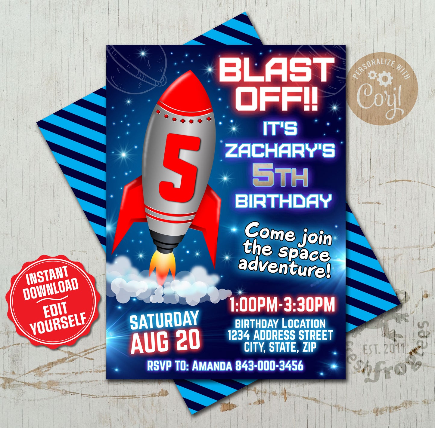 Rocket Birthday Invitation