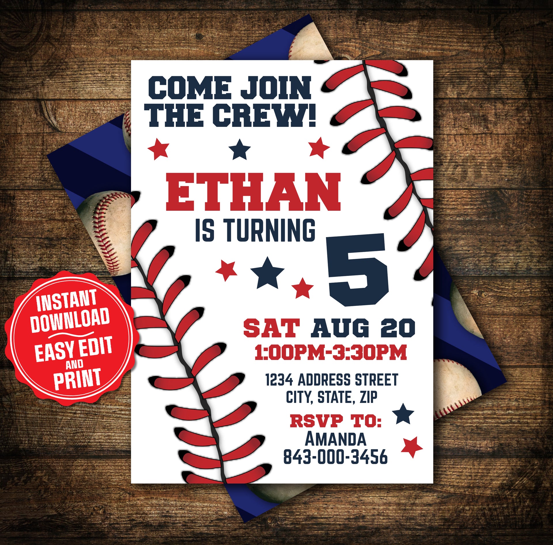 Baseball Invitation Birthday Party Editable RSVP