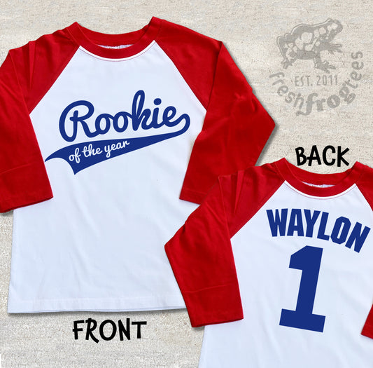 First Birthday Shirt Personalized Rookie of the Year raglan