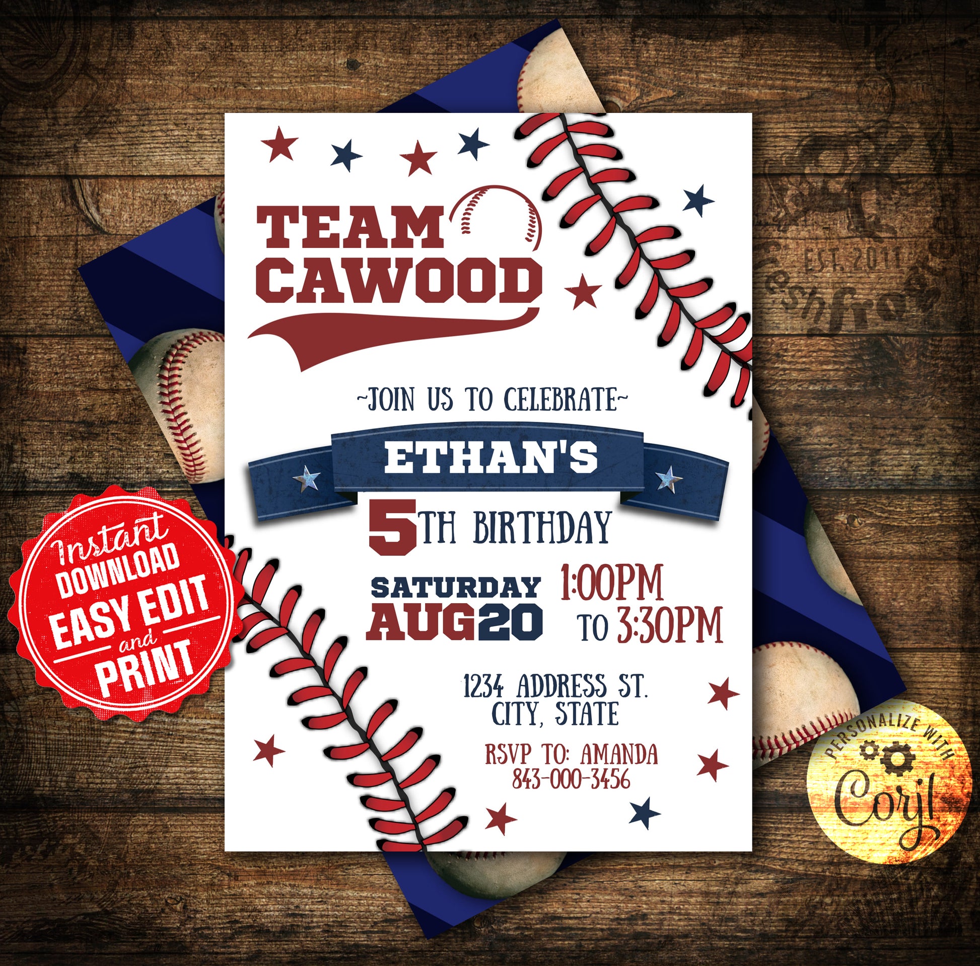 Personalized team name baseball invitation