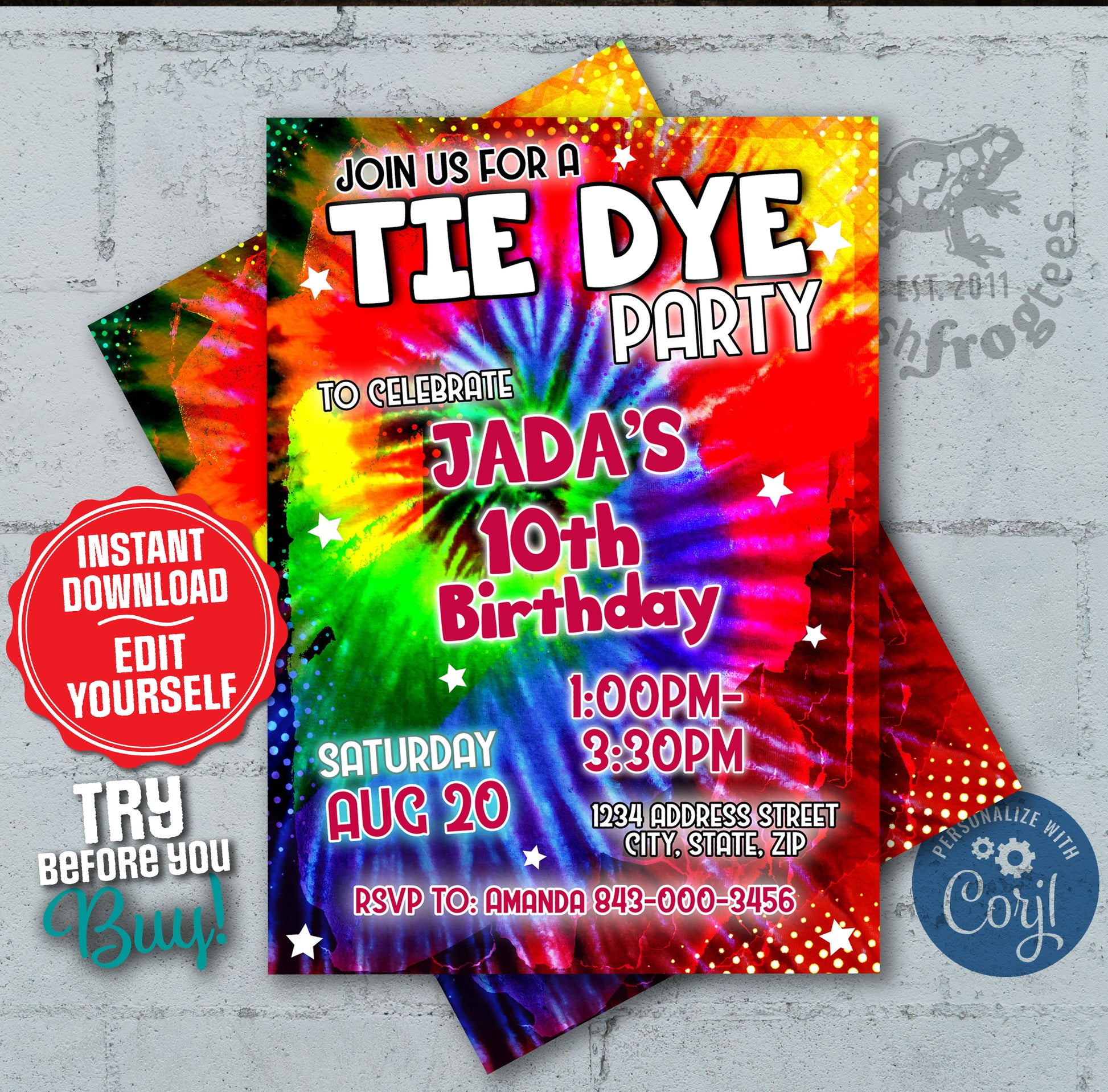 tie dye birthday invitation