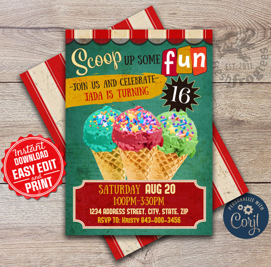 Ice Cream Birthday Party Invitation