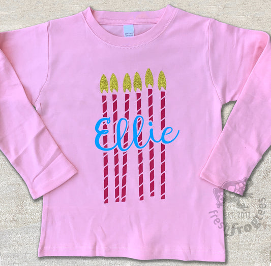 Personalized birthday candle shirt for girls