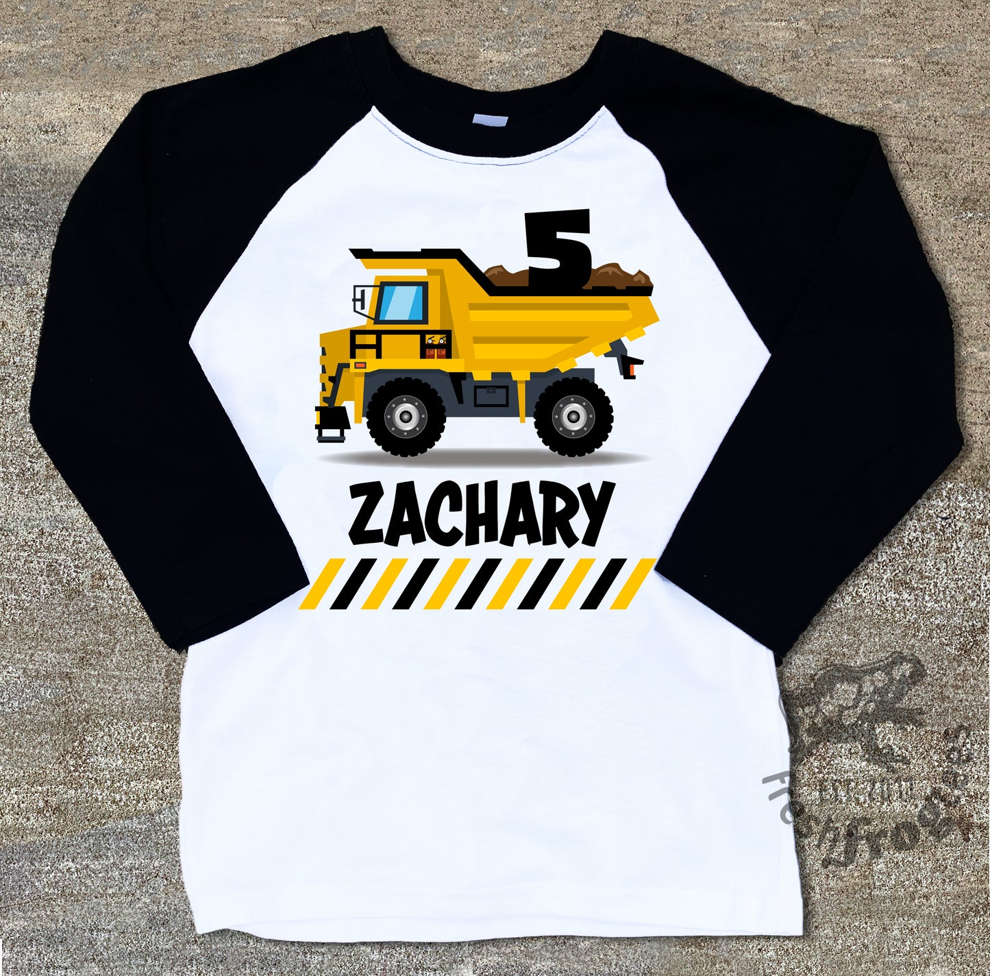 Dump truck birthday shirt for boys raglan
