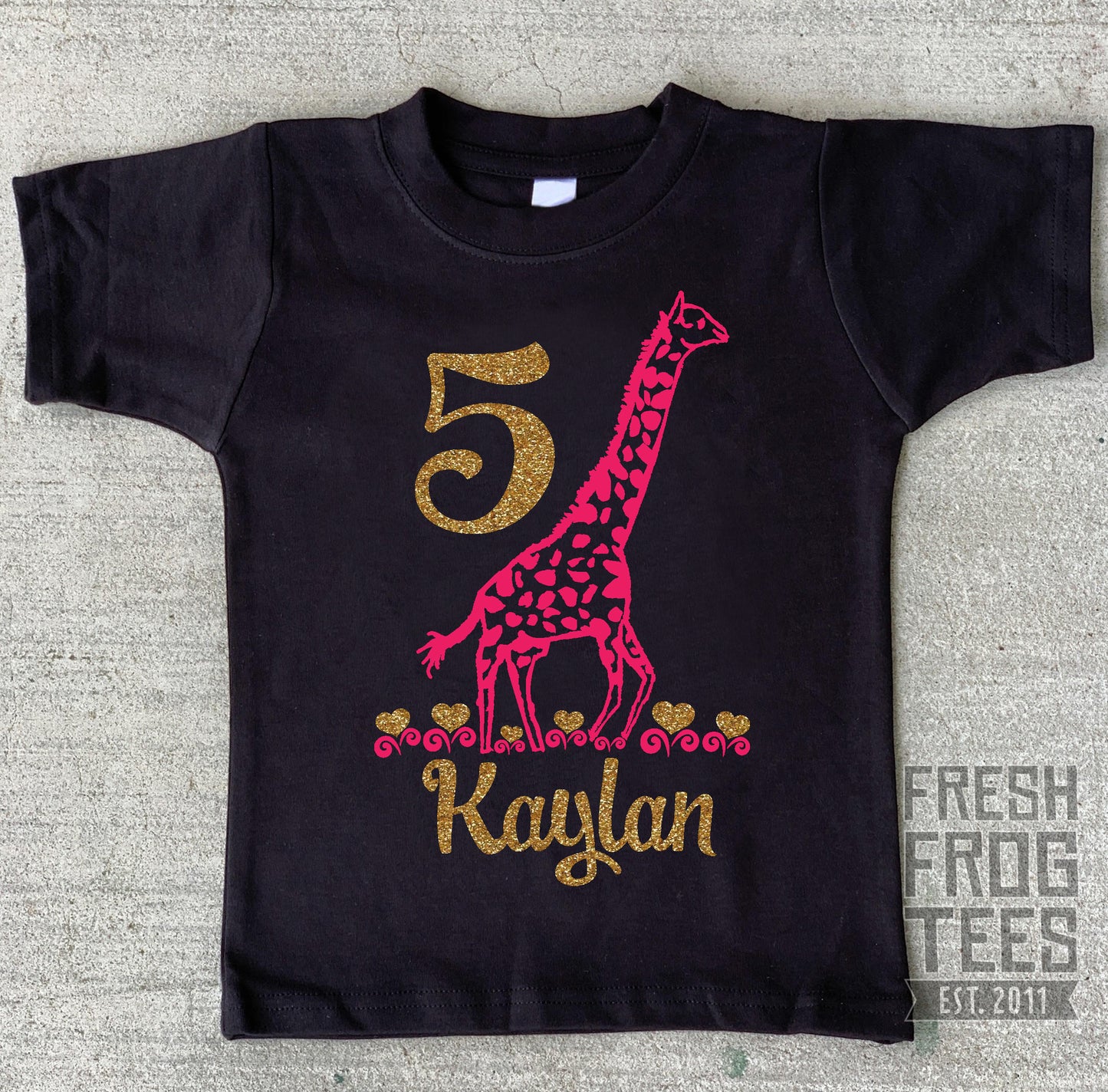 Giraffe birthday shirt with glitter hearts