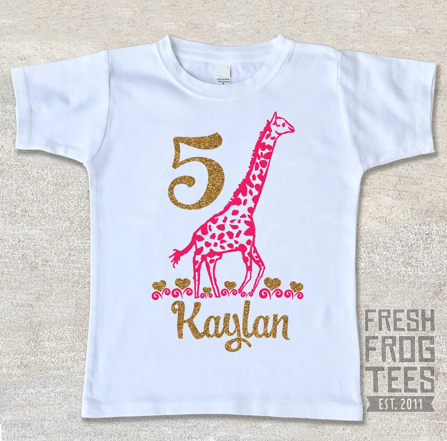Giraffe birthday shirt with glitter hearts