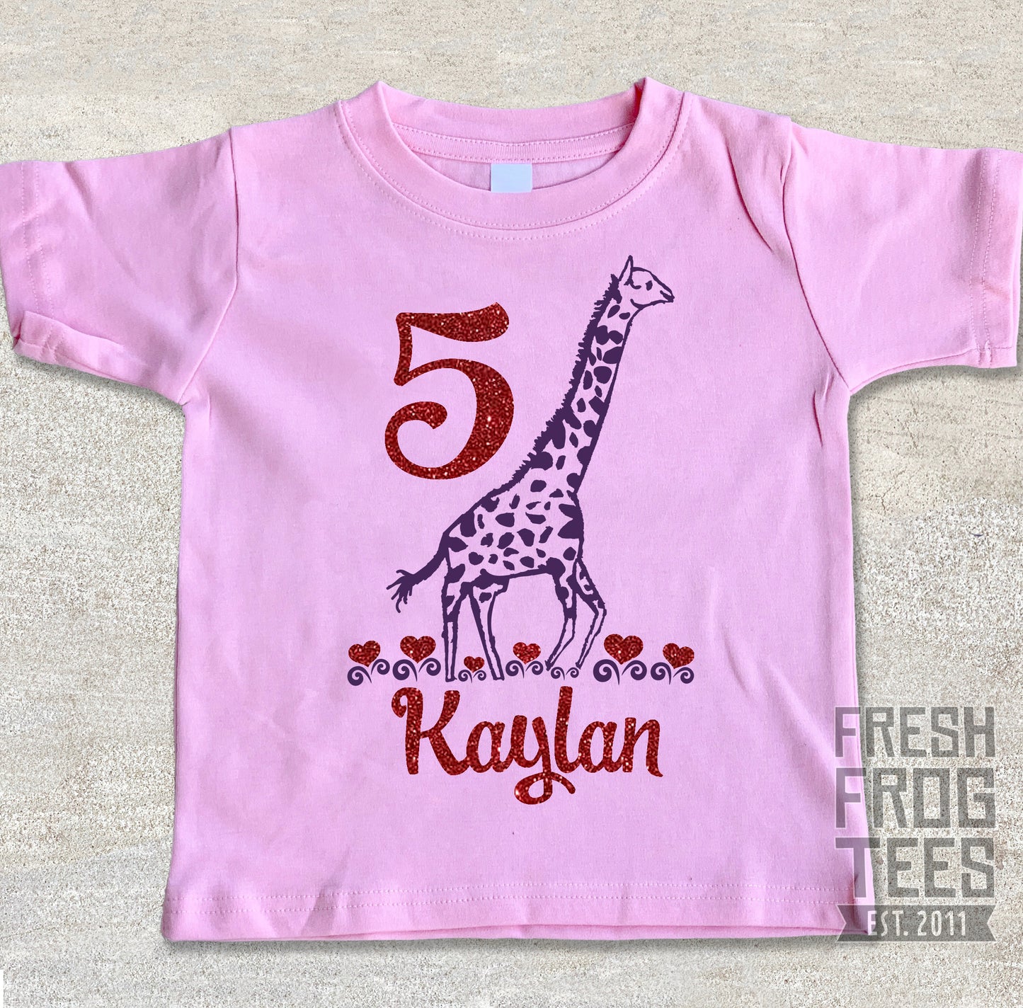 Giraffe birthday shirt with glitter hearts