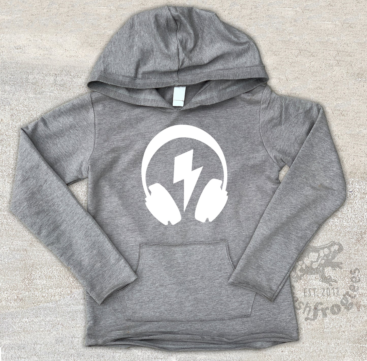 DJ Headphones with bolt Hoodie French Terry Long Sleeve shirt with pocket