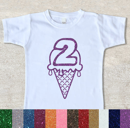 Glitter ice cream cone birthday shirt number