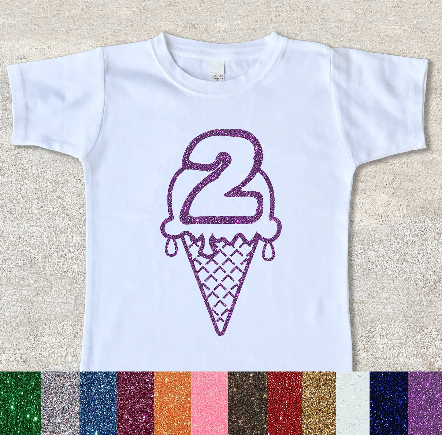 Glitter ice cream cone birthday shirt number