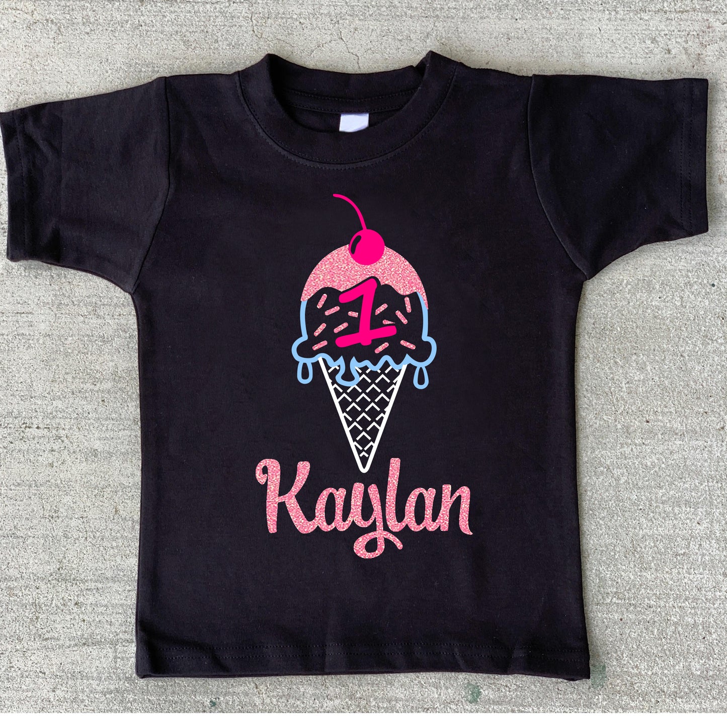 Glitter ice cream cone birthday shirt