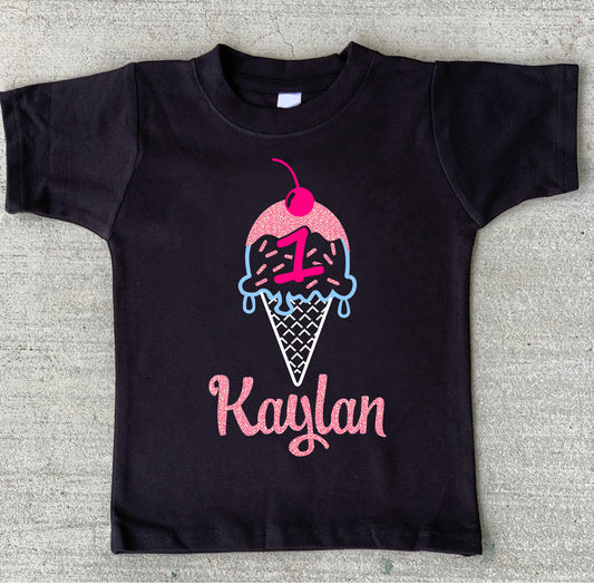 Ice cream cone birthday shirt Glitter