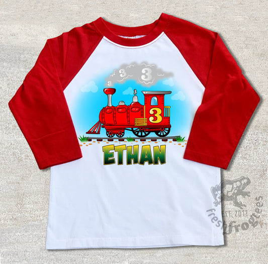 Train Birthday shirt for boys Personalized raglan